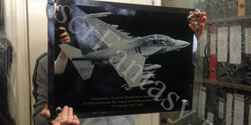 Зеркальная картина в подарок: 550х400х6х20мм. Гравировка фото самолёта ЯК130 по амальгаме.