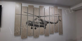 Гравировка вертолёта 2000х1500мм в интерьере