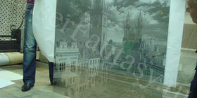 Оформление ниши стеклом с гравировкой и подсветкой. 1180х1150мм