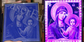 Икона на стекле с подсветкой, в раме. Лазерная гравировка. 230х270х8мм.