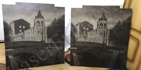 Гравировка фотографии на напольном керамограните в лифт 100х100см